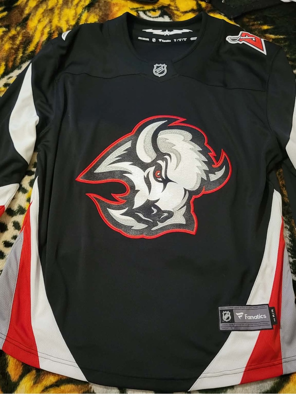 Fanatics Black, White and Red Buffalo/Bison Logo Hockey Jersey